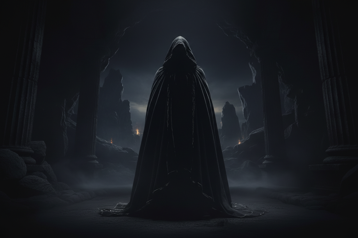 Cloaked figure  in the shadows